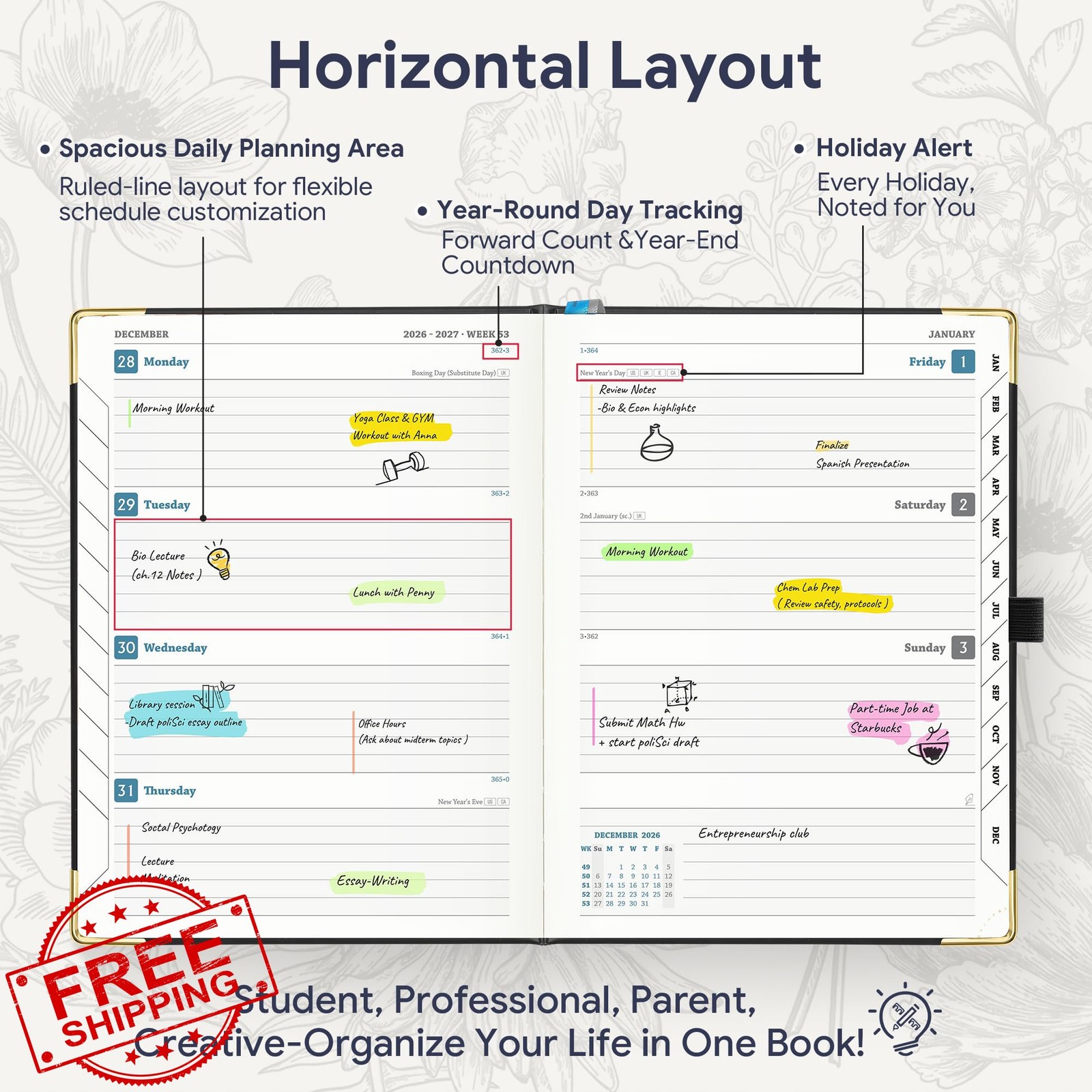 IN-LUXPRO Black 18 Month Planner Jul26-Dec27 6.5″x8.5″