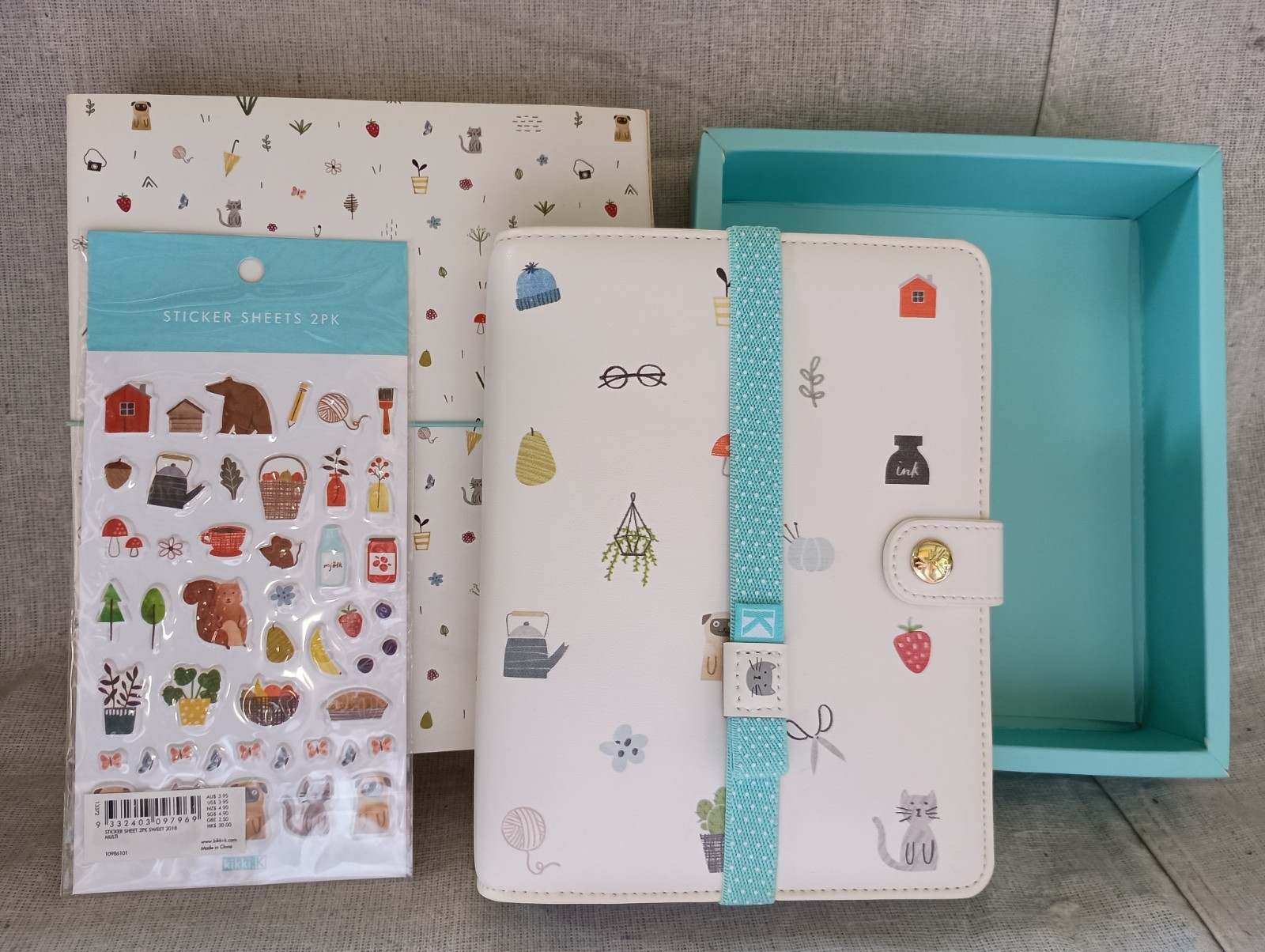 NIB Kikki K White Blue Nature Leather Personal Planner Notebook Calendar