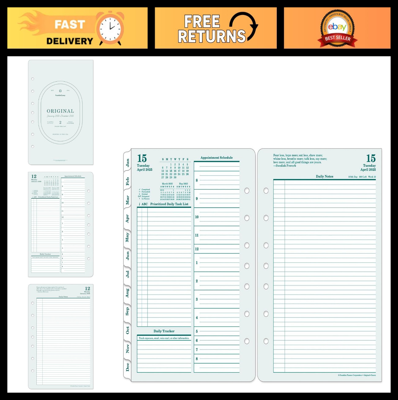 Two Page Per Day Ring-Bound Planner 2026, Classic Organizer for Daily Scheduling