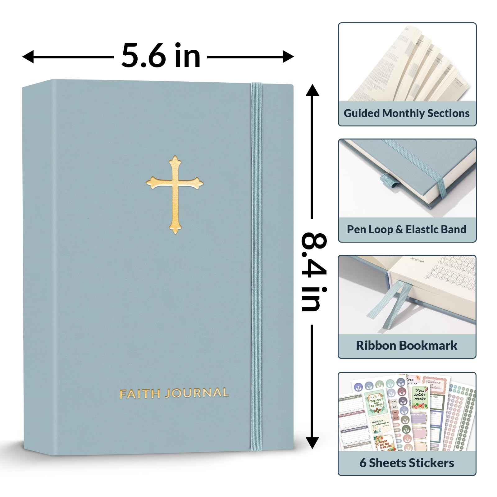 SUNEE Christian Bible Study & Prayer Journal A5-Undated-Hardcover, Grey Blue