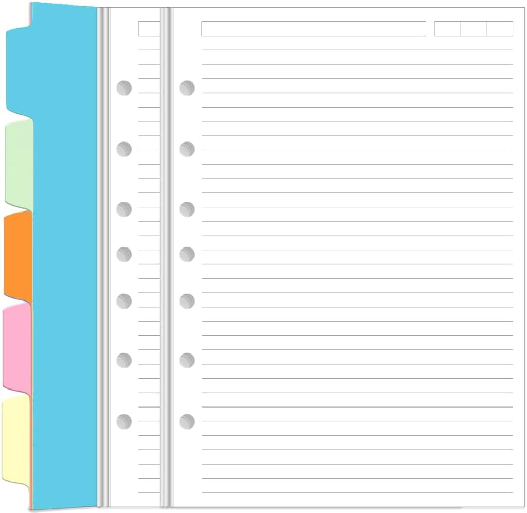 A5 Refill Paper – 6 Hole Planner Inserts for A5 Binder, 200 Pages 6 Ring Loose L