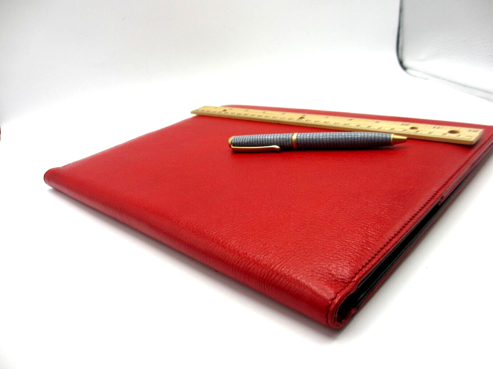 Portfolio Leather Holds 8×10 Pad Notes Pen Business Cards NEW RED