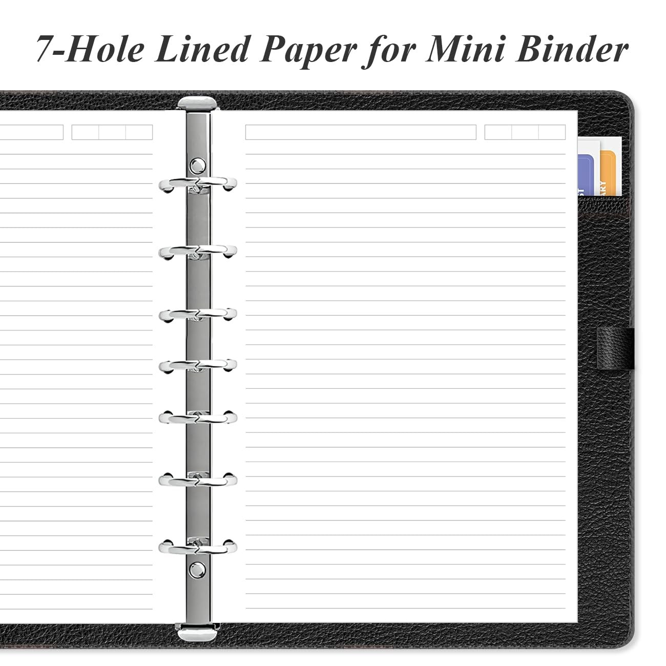 7-Hole Lined Paper Refills for Mini Binder – 100 5.8″ x 8.5″ – 7-Hole, White