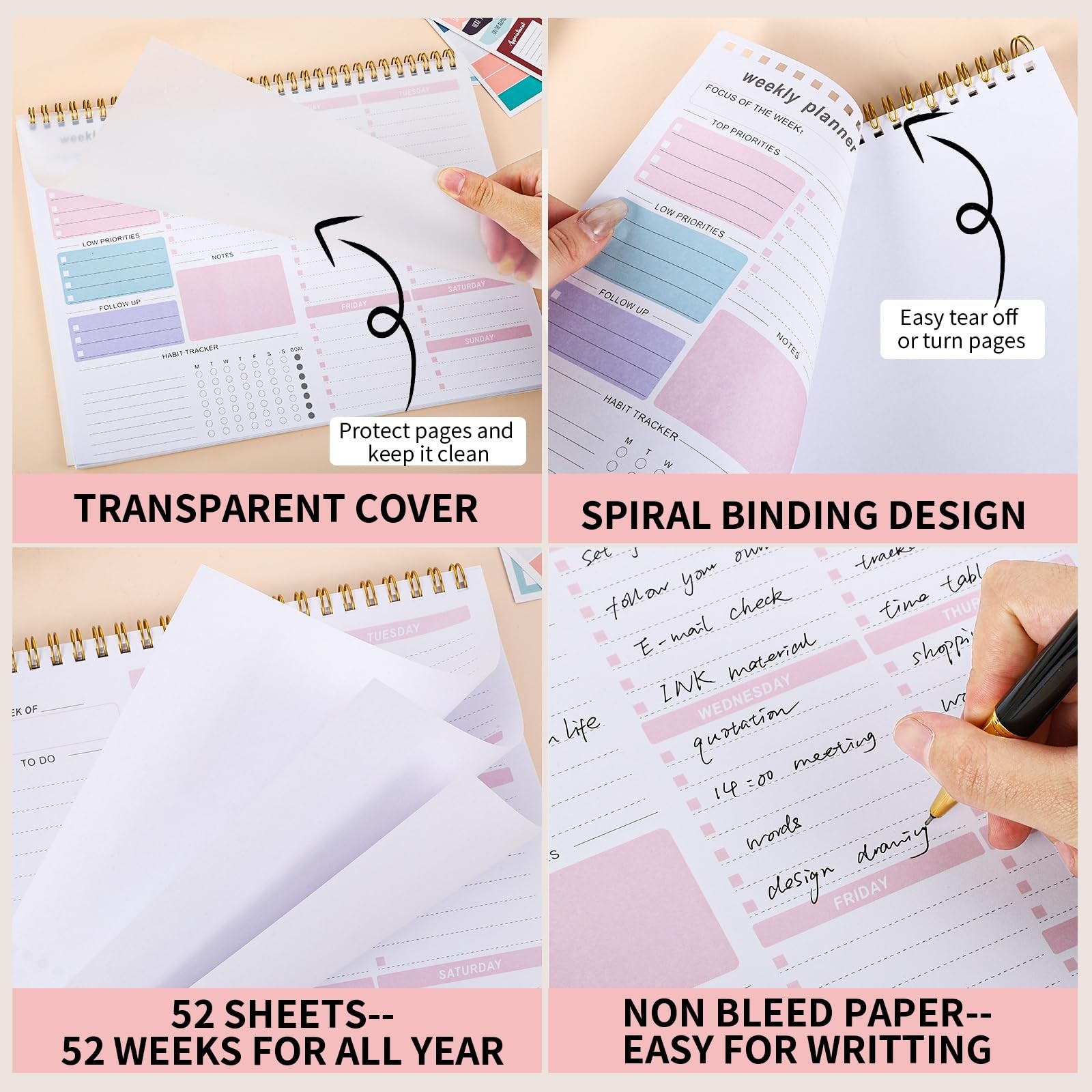 Weekly To Do List Notepad, 8.5”x11” Desk Planner 8.5×11 inches, Pink
