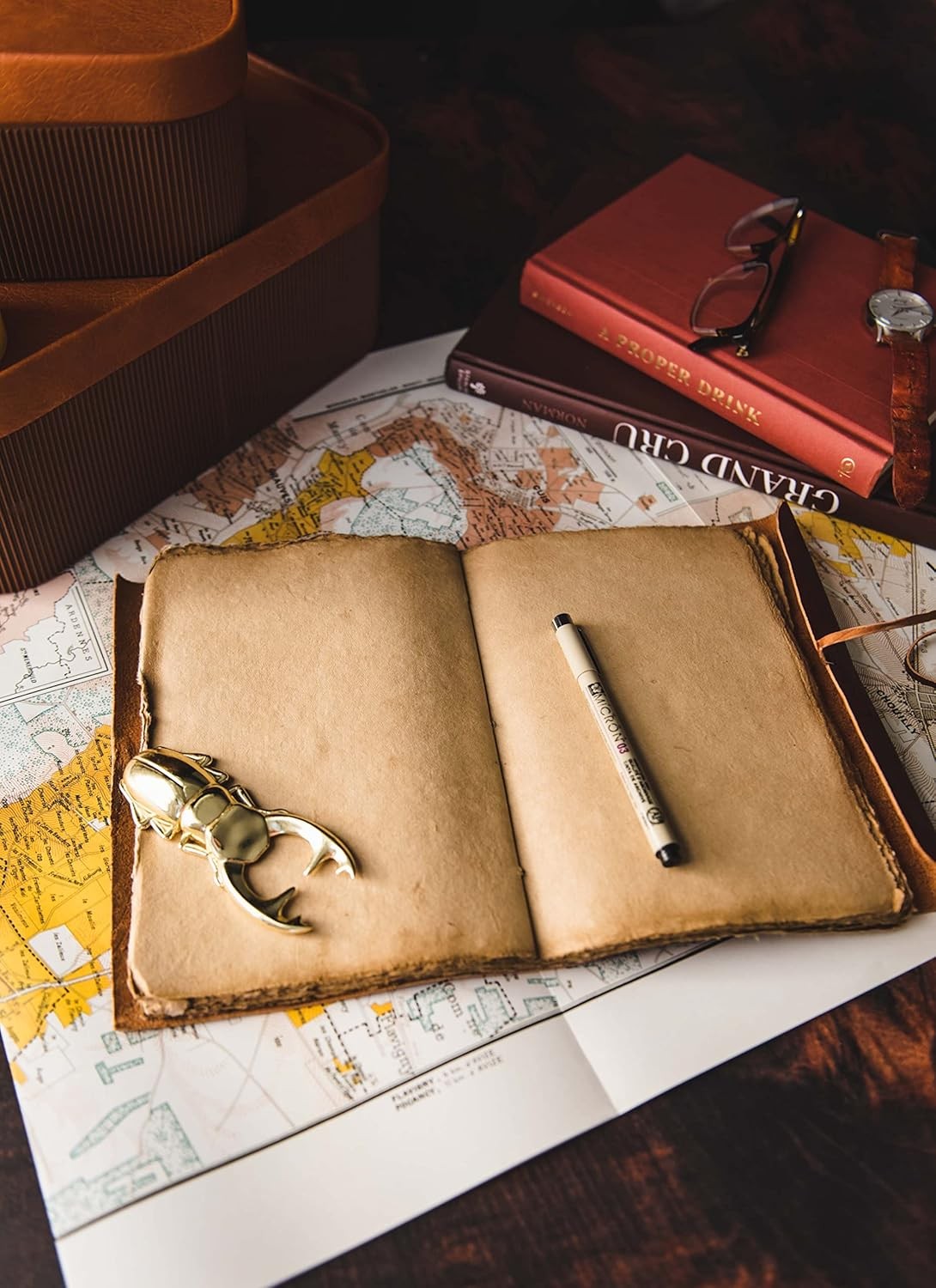 Handmade Leather Journal Vintage Blank Notebook Unlined Deckle Edge 100 Pages