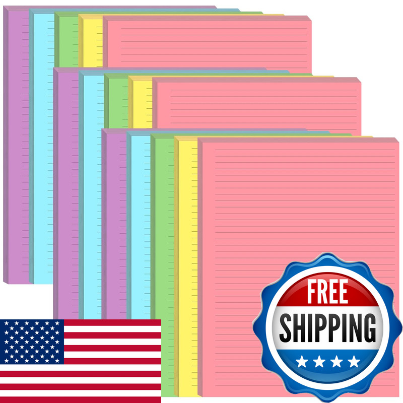 Yaridar 3-Pack Colorful Unpunched Lined Paper – 300 Sheets/600 Pages Loose Leaf