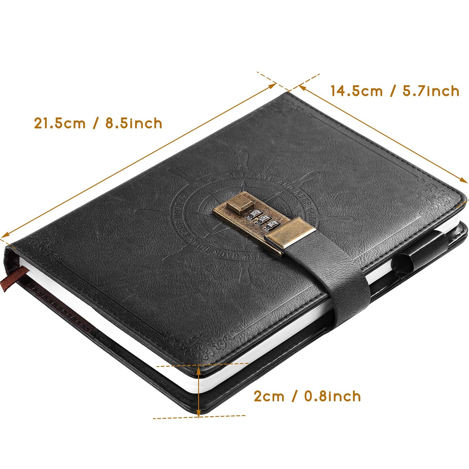 Black Journal with Lock, Refillable Faux Leather Lock Diary Notebook Planner