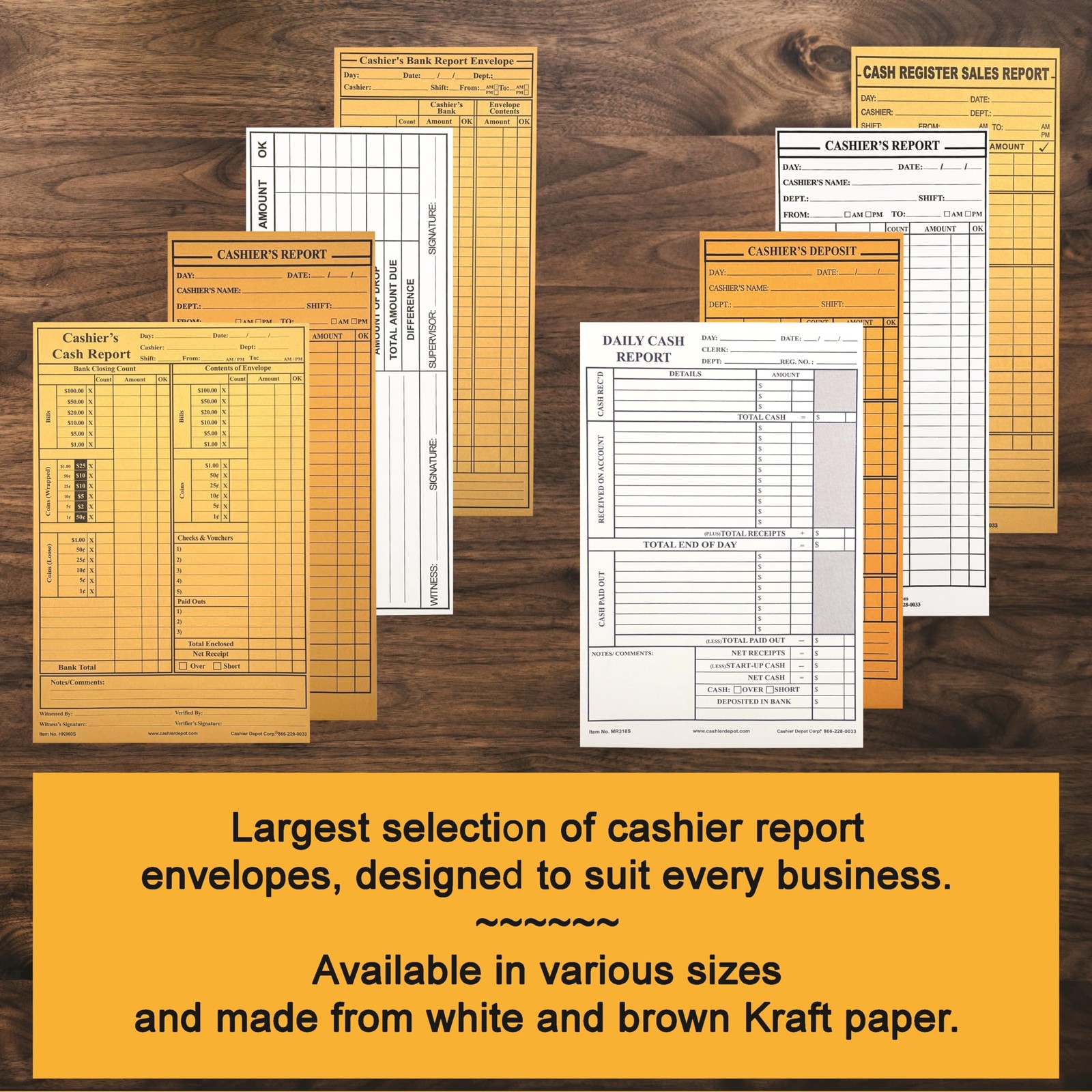 100 PCS EZ465 Cashier Drop Report Envelope 4 1/8 x 9 1/2 Inch Open End 24lb