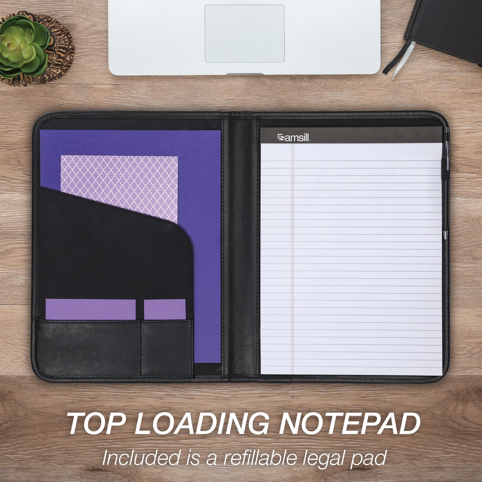 Samsill Professional Padfolio – Faux Leather Letter – 8.5 x 11 inches, Black