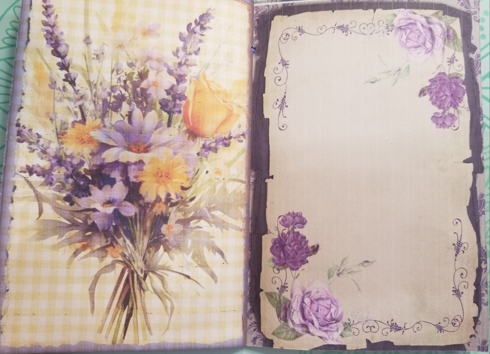 Junk Journal Booklet “LEMONS & LAVENDER” HANDMADE Pockets, Cards, Vtg. Clip