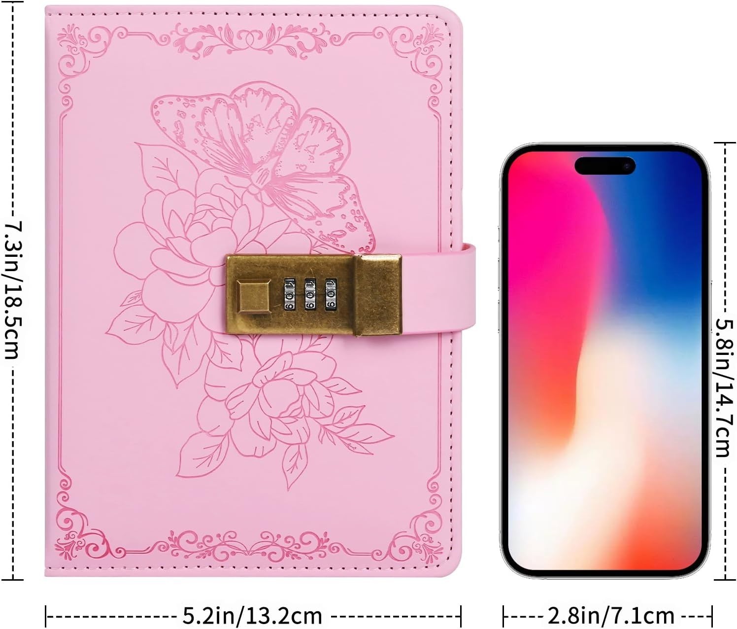 Marble Diary with Lock and Key for Girls, Cute Heart Shaped Without pen Green