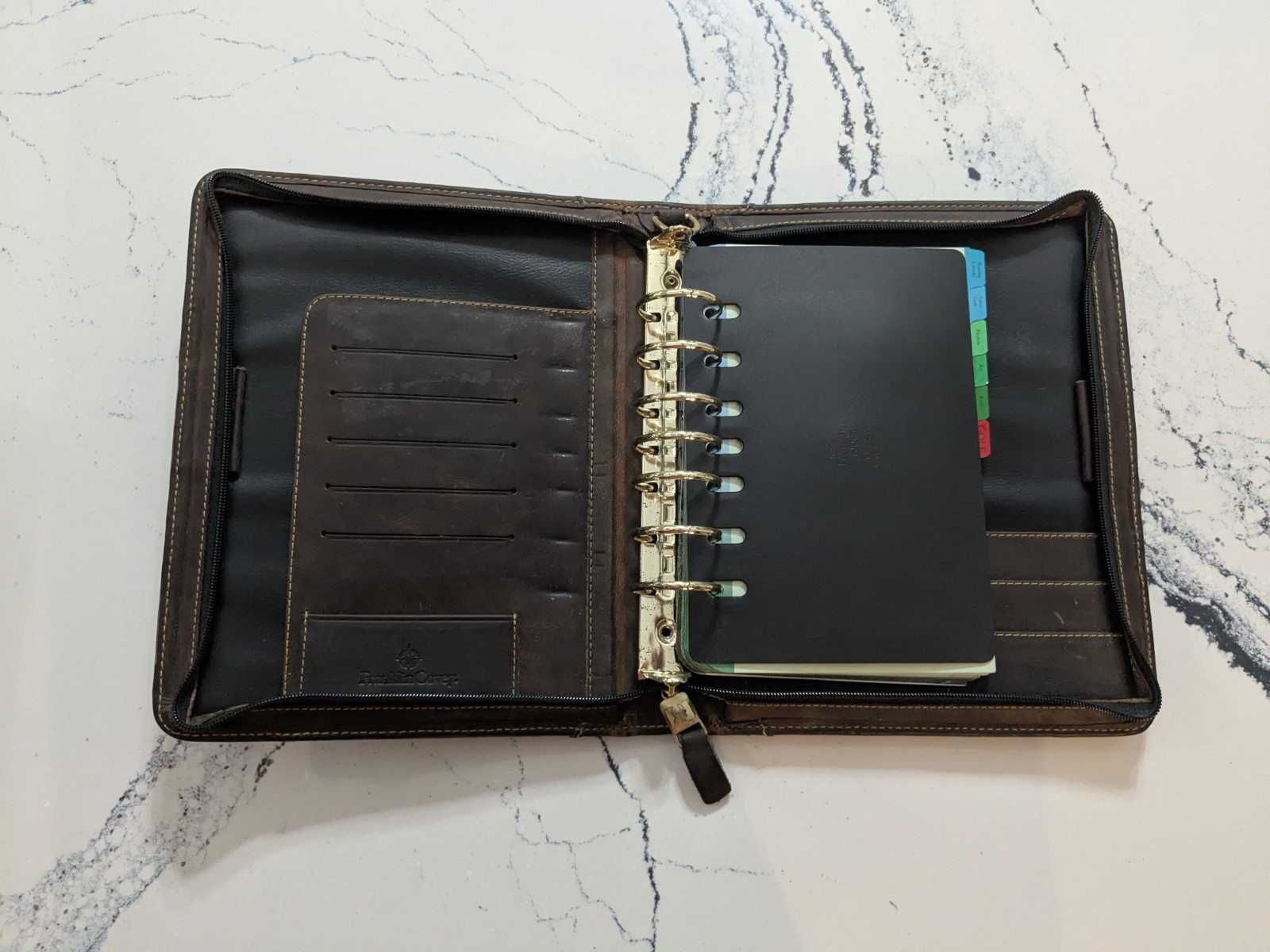 VTG Franklin Covey Brown Leather Zip Planner Folio Riverwood USA Made **READ**