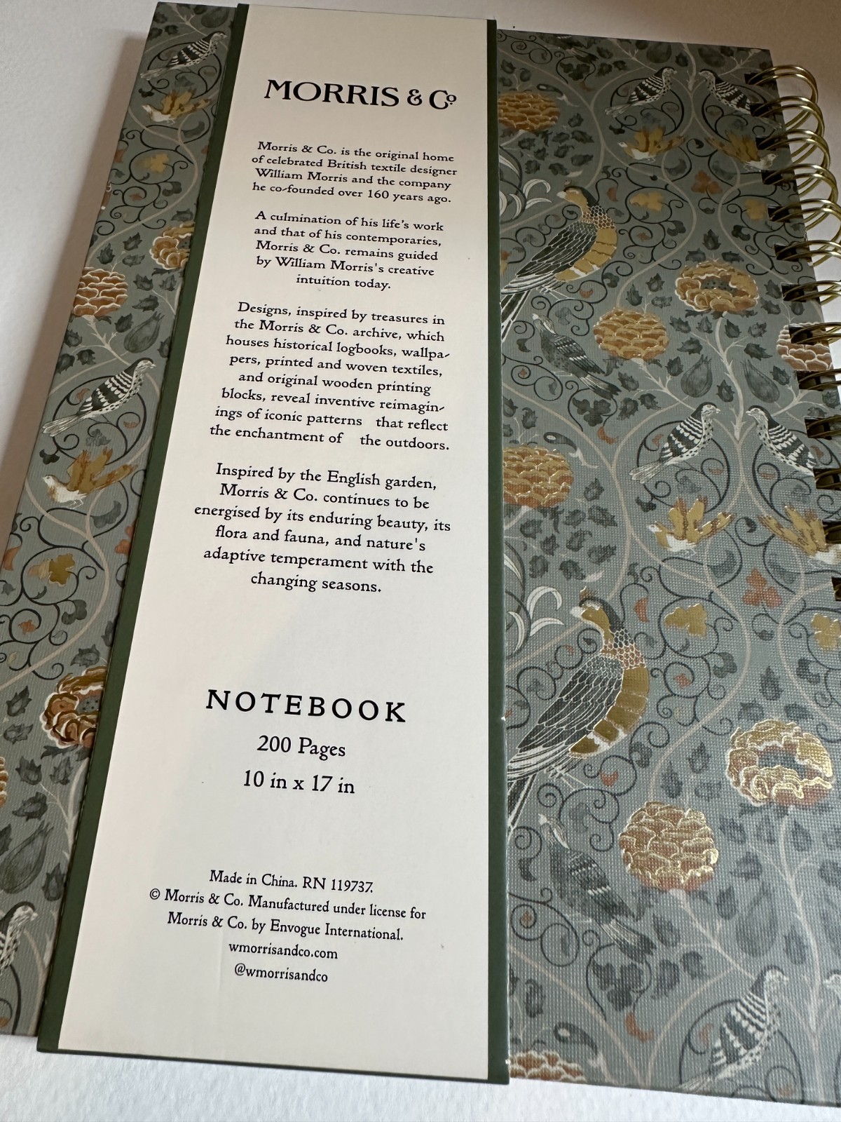 William Morris & Co. | Spiral Notebook | 200 Pages | 10″ x 17″
