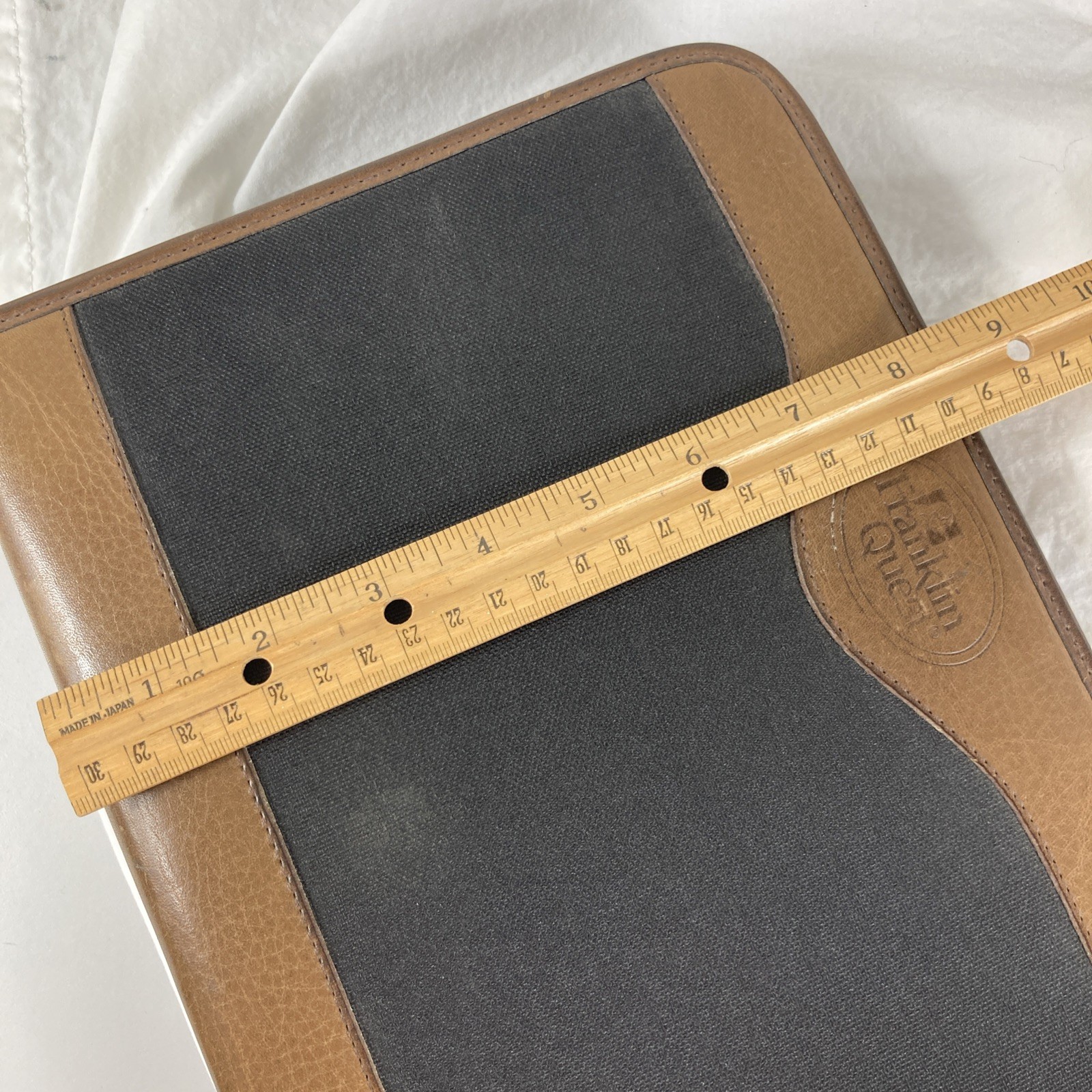 Franklin Quest 7-Ring Binder Black Canvas Brown Leather Trim Zipper Planner VTG