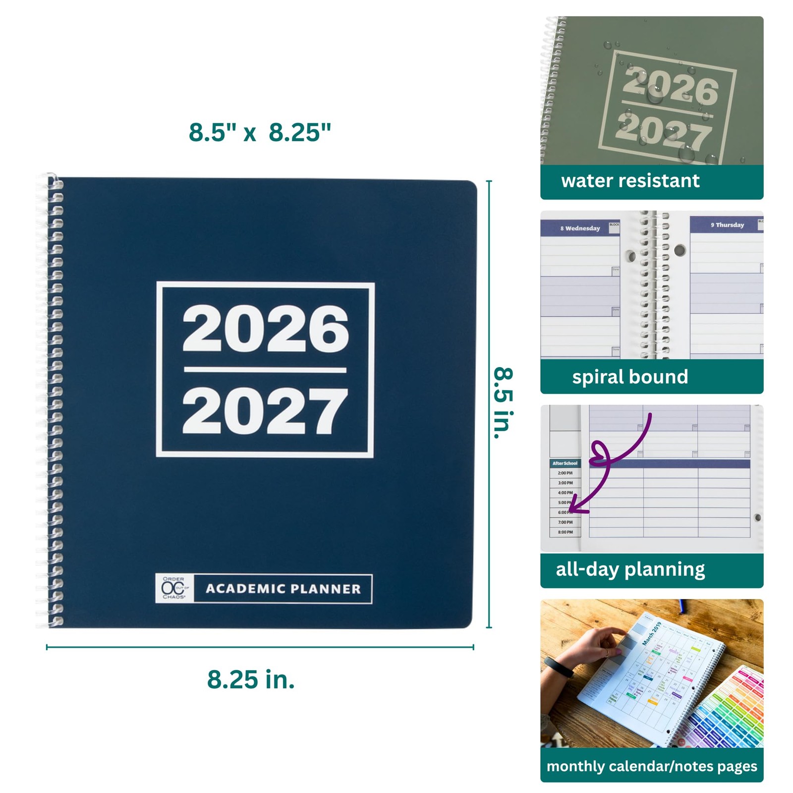 Order Out Of Chaos Academic Planner 2026-2027, Daily 8.5×8.25, Stormy Blue