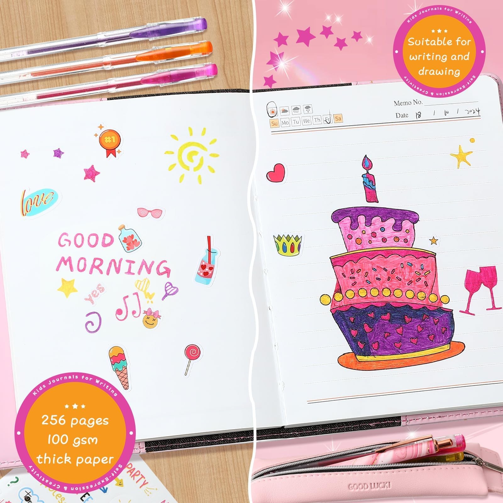 Secret Diary with Lock 256 Pages for Girls Ages 8-12 – Cute Gift Set with Pens