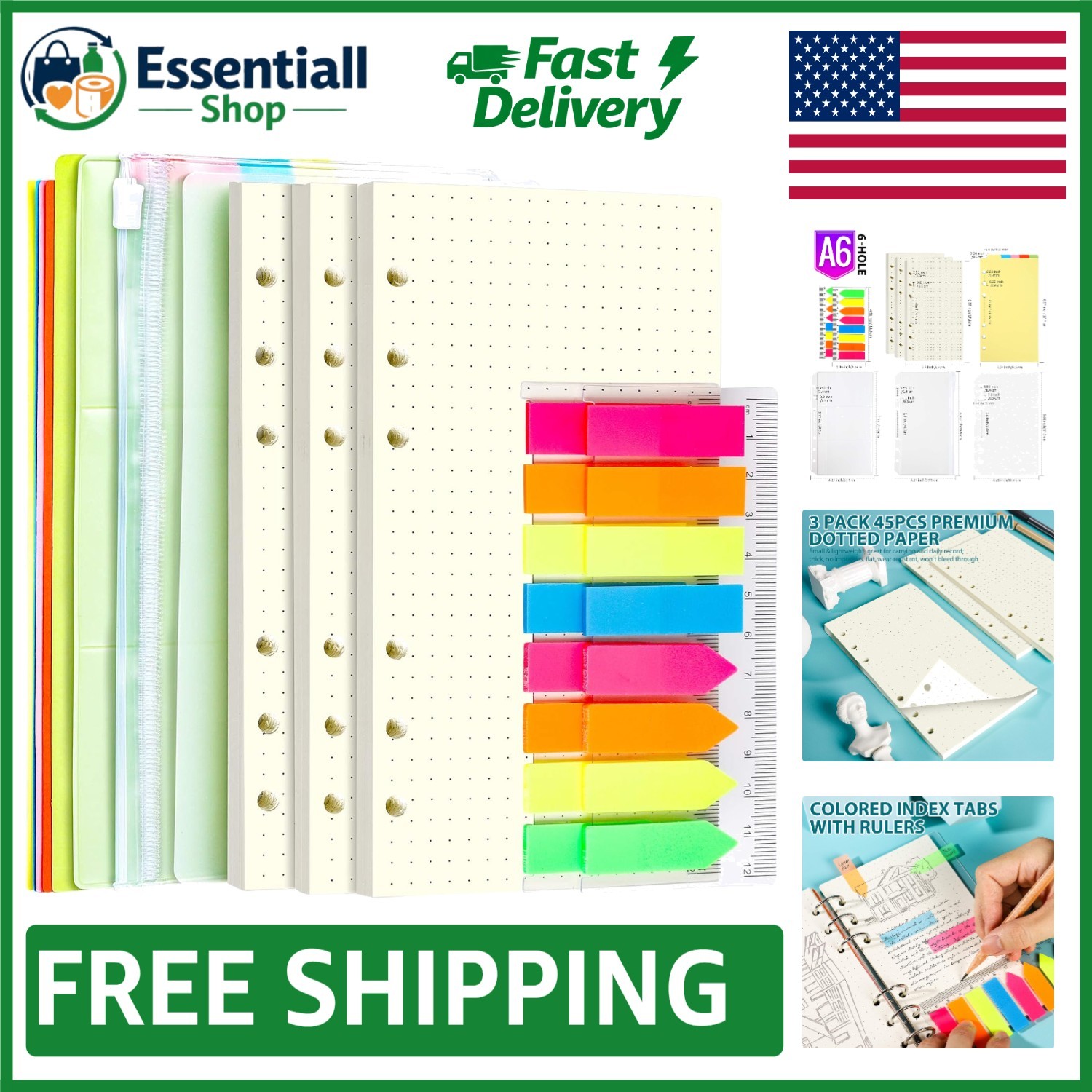 Ultimate A6 Dotted Paper Refills with Stunning Fluorescent Markers & Dividers