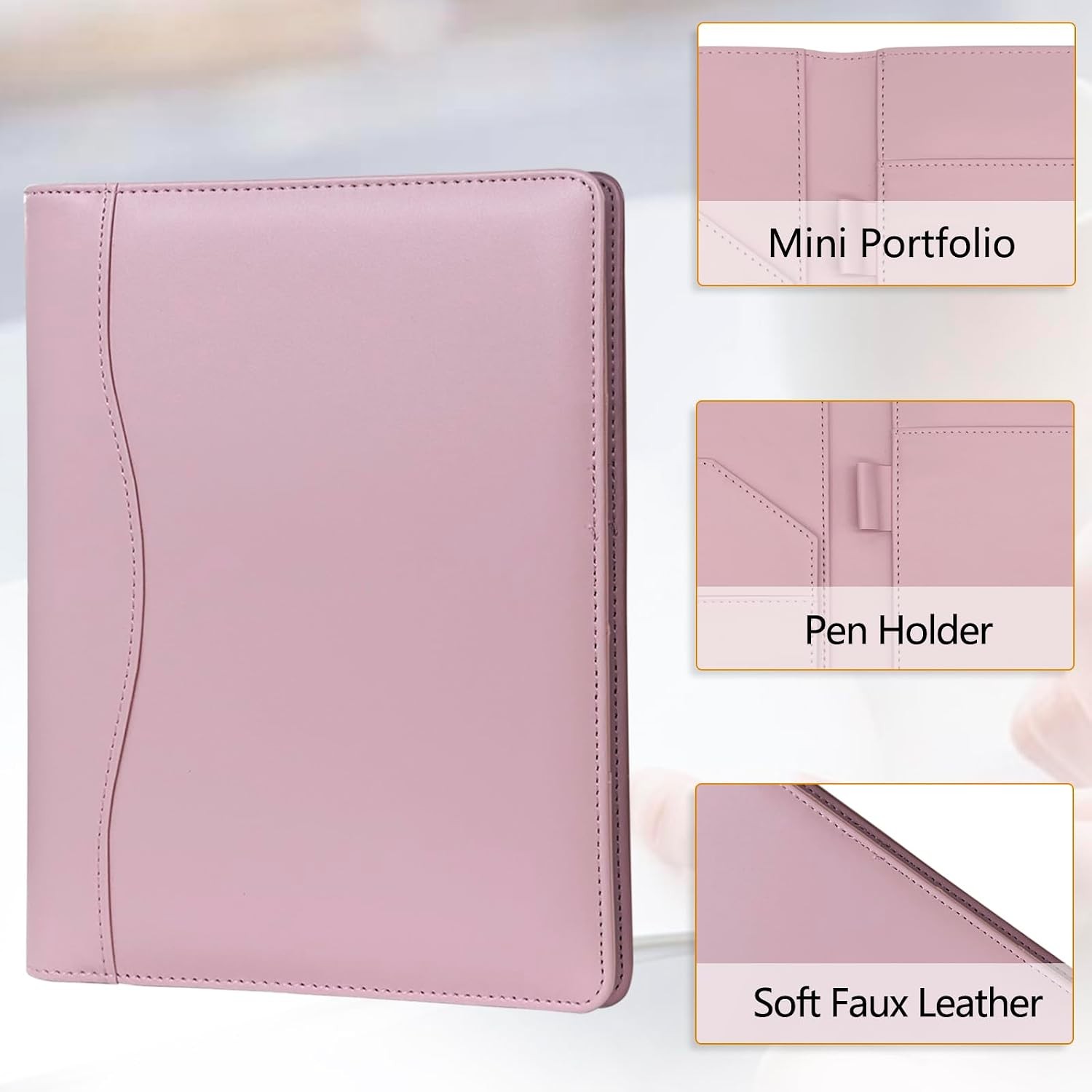 Pink Leather A5 Business Binder Mini Soft Leather Portfolio 5 x 8 Inches