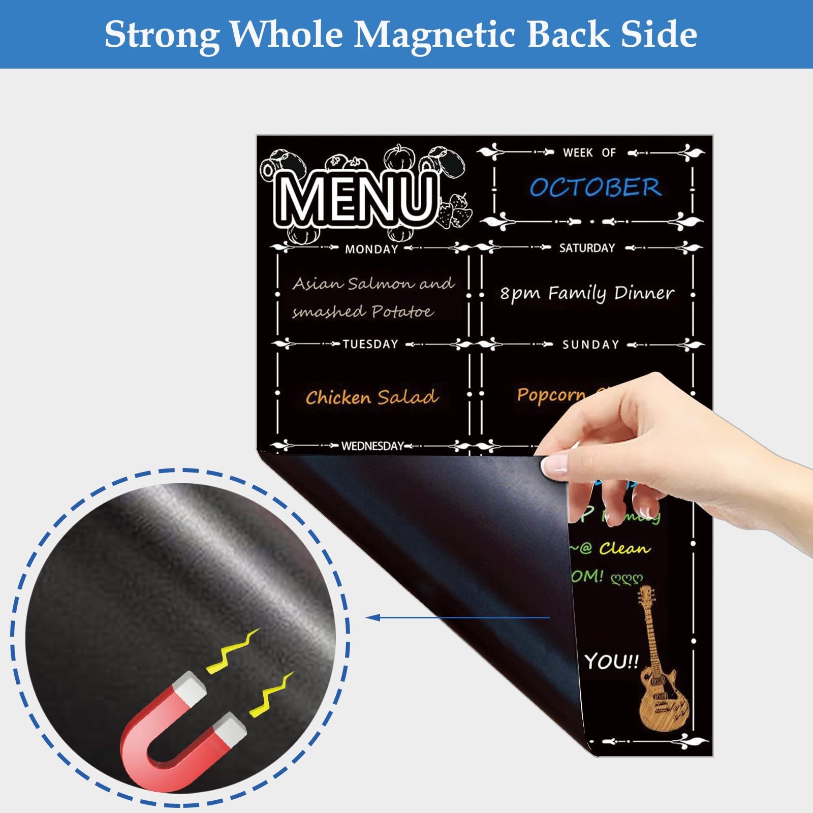 Magnetic Menu Board for Fridge, LiebHome Dry 42cm *30cm, Black – 8 Markers