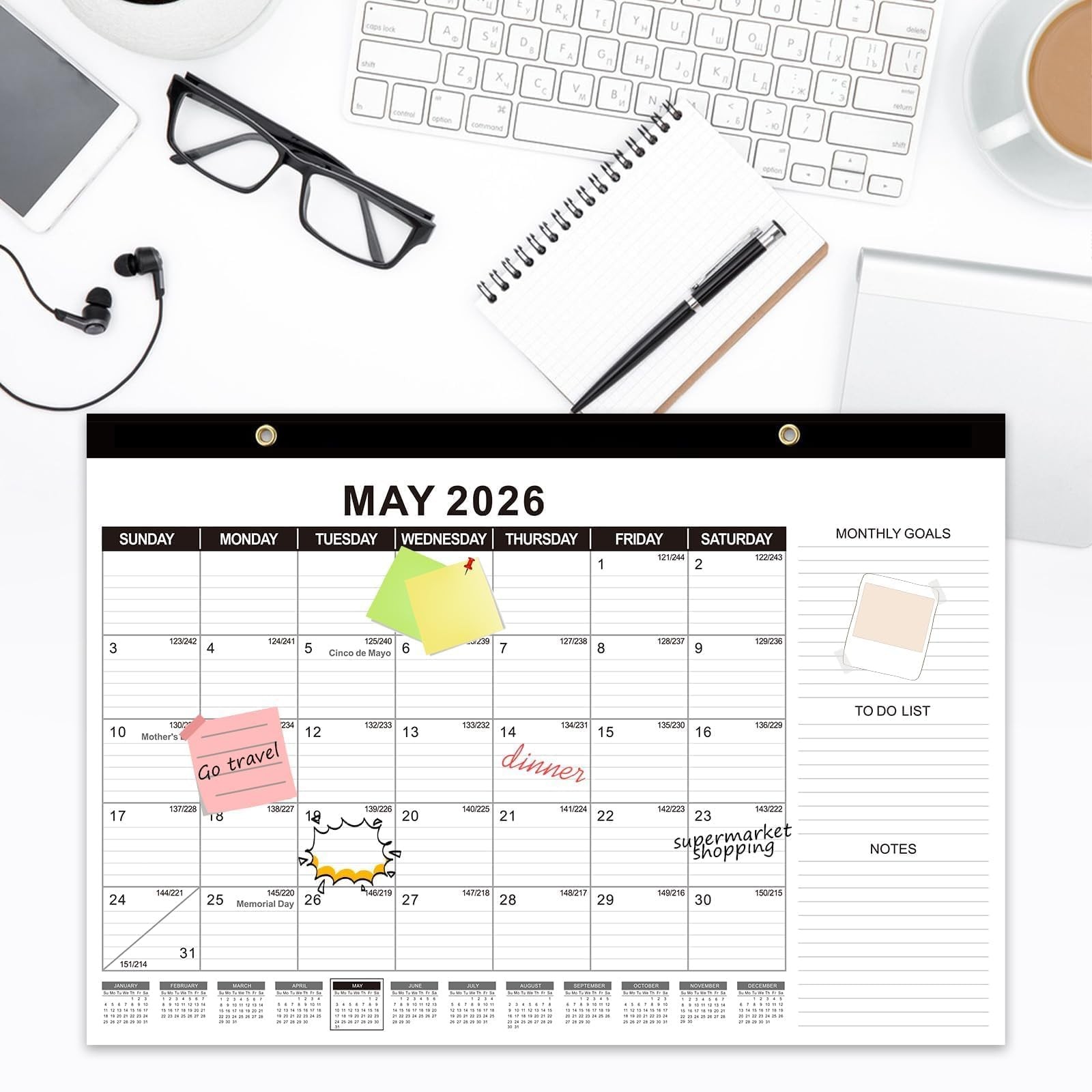GuassLee Desk Calendar 2025, 2 Packs, 19 Months 17″ × 11.5″ 2 pack