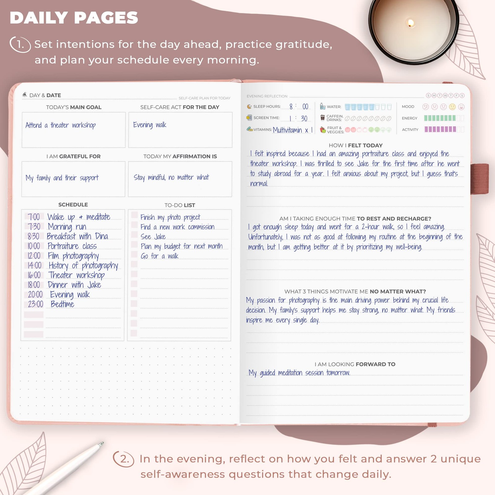Clever Fox Self-Care Journal – Daily Reflection A5 (5.8” x 8.3”), Rose Gold