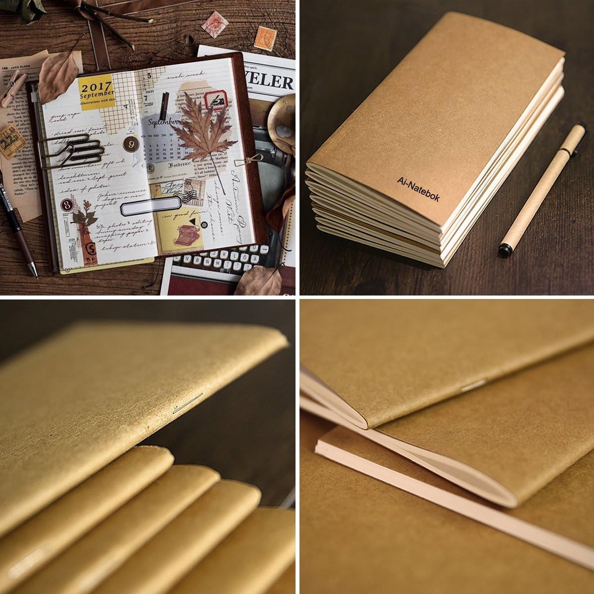 Blank Paper Travel Notebook Inserts, Unlined Refill for Travelers Notebook/Journ