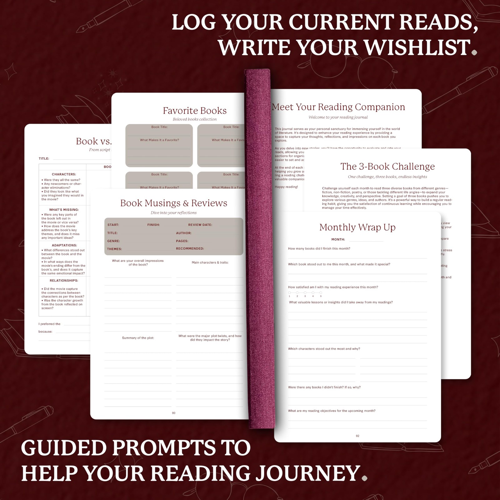 Dingbats* Reading Journal for Book Lovers – Thick Paper Wine Purple