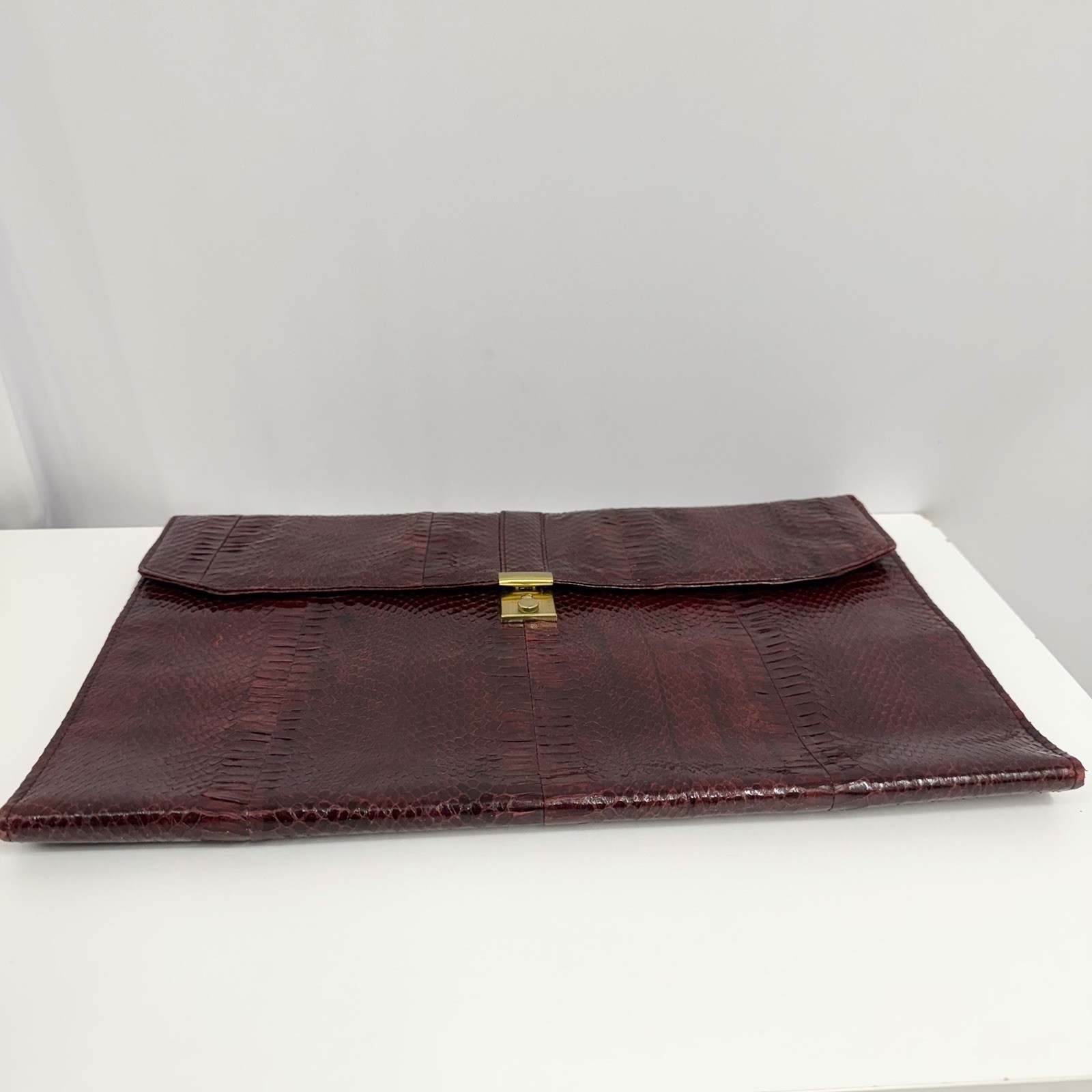 Vintage Snakeskin Portfolio Clutch Burgundy Large 15″ by 9 7/8″ For Laptop IPad