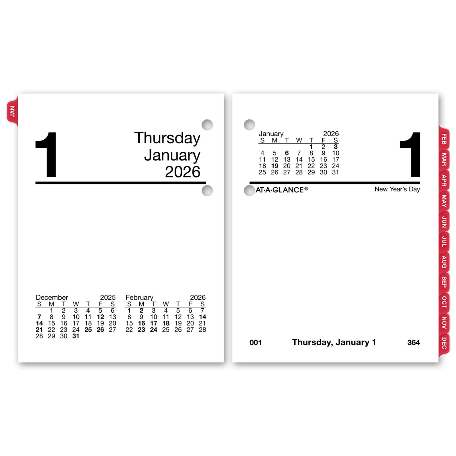 2026 At-A-Glance E919-50 Compact Daily Calendar Refill with Tabs, 3 x 3-3/4″