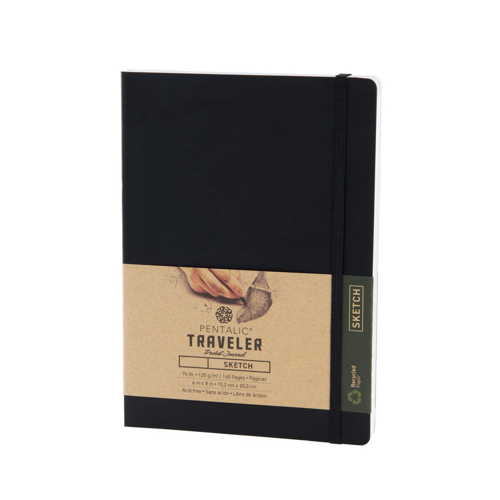 Pentalic 6″ x 8″ Pocket Sketchbook Traveler Journal, 160 Pages, Black