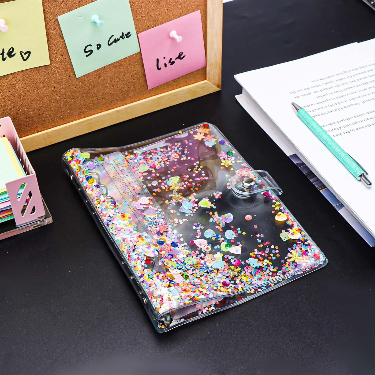 A5 Budget Binder Cover 6 Ring Binder Cute Glitter Quciksand PVC Planner Cover…