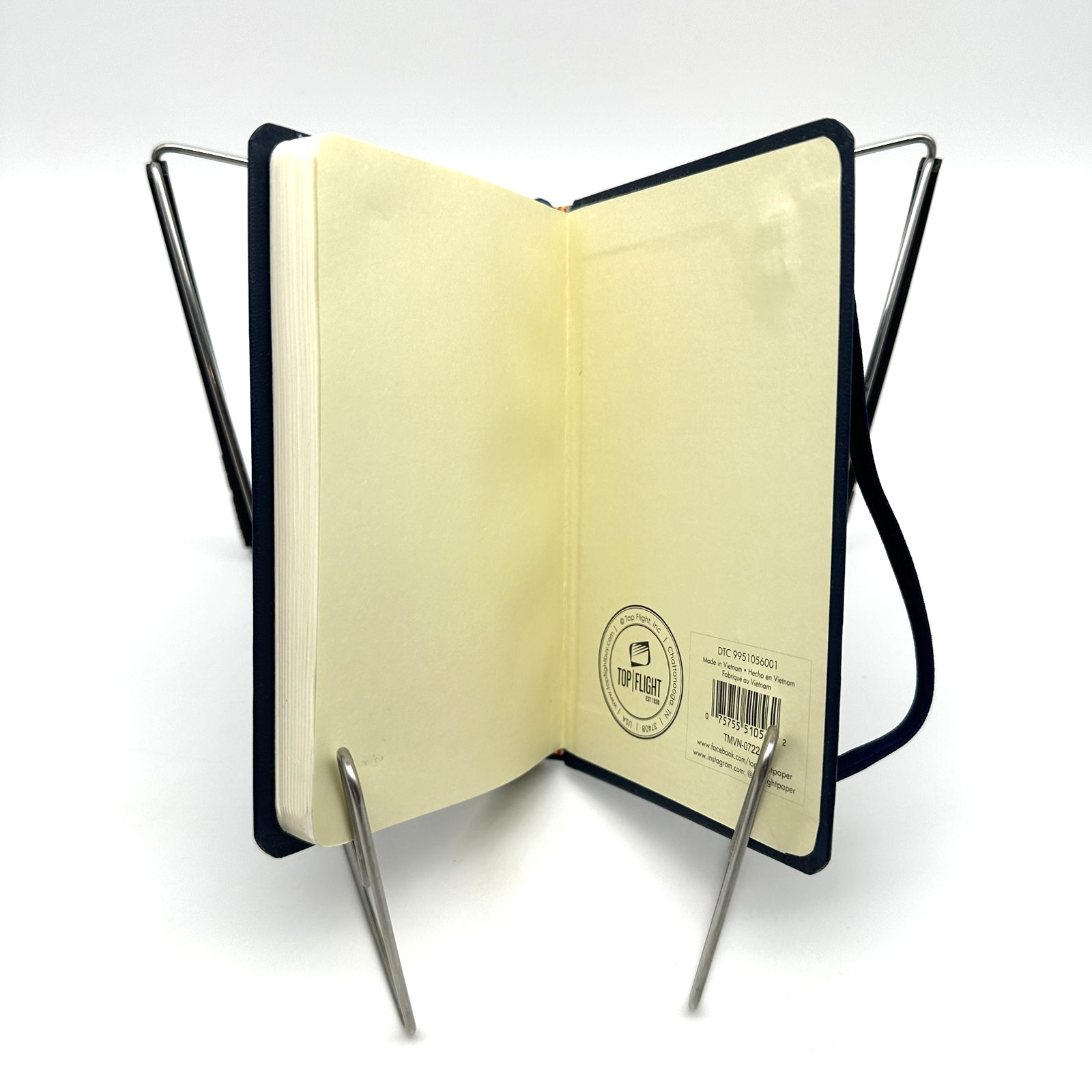 TOP FLIGHT Navy Blue Dot Grid Notebook Journal Hardcover Elastic Closure Ribbon