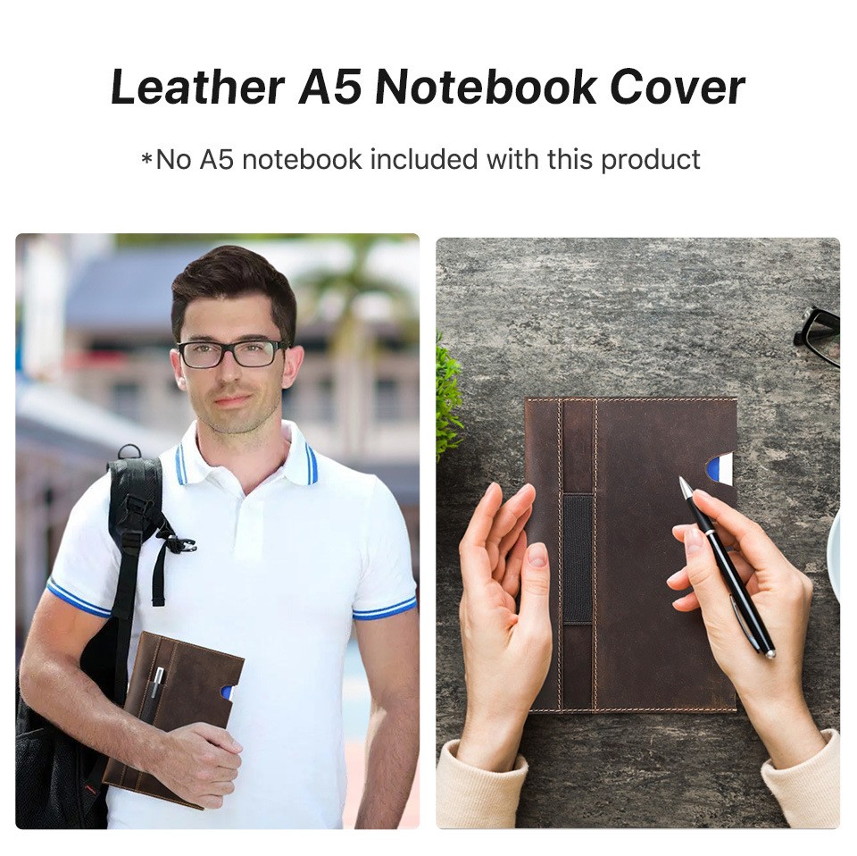 A5 Leather Notebook Cover With Pen Holder Crazy Horse Journal Sleeve Handmade