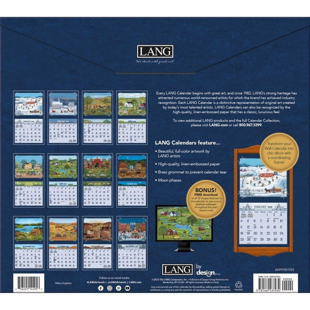 Lang Folk Art 2026 Wall Calendar – 13.4″ × 12″, 12-Month 12.5″W x 0.2″H, 2026