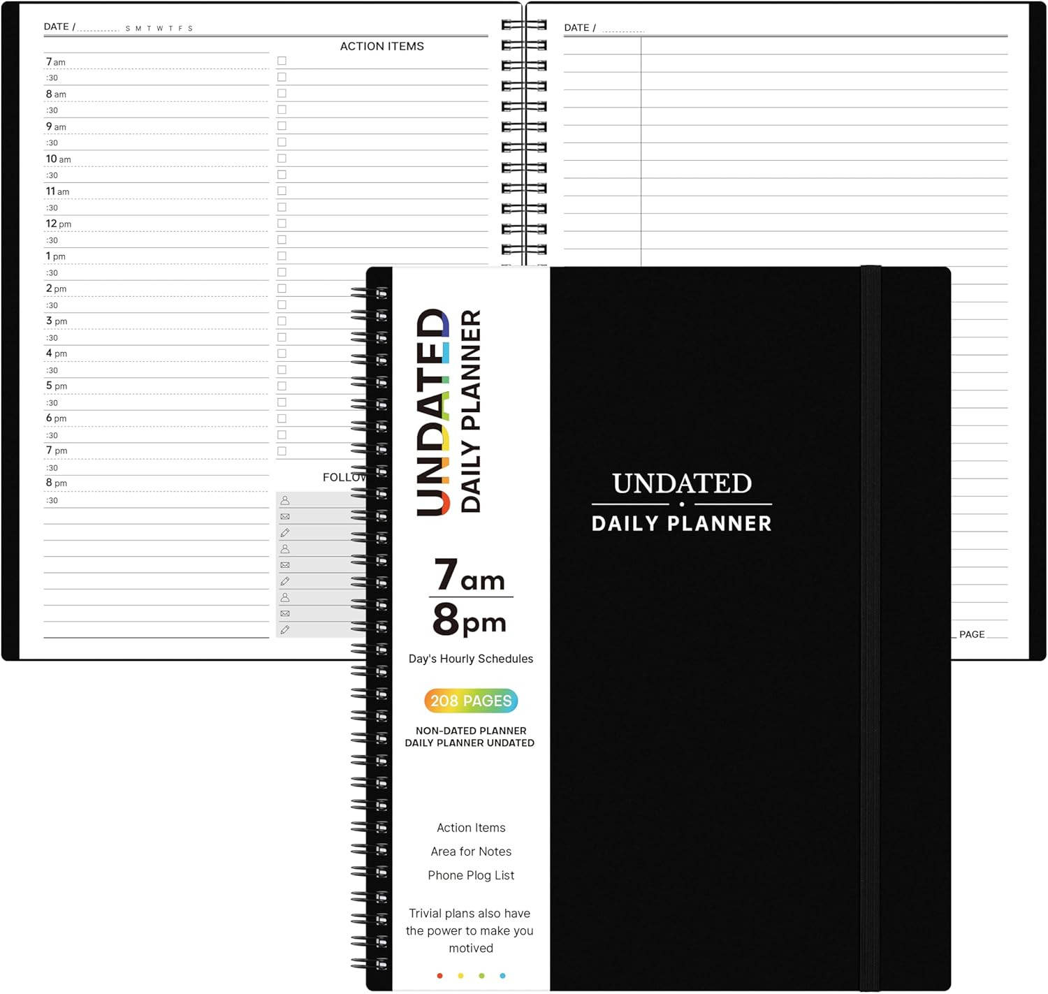 Daily Planner Undated – Spiral Appointment Planner, 208 Pages, 8.8″ X 11″, Daily