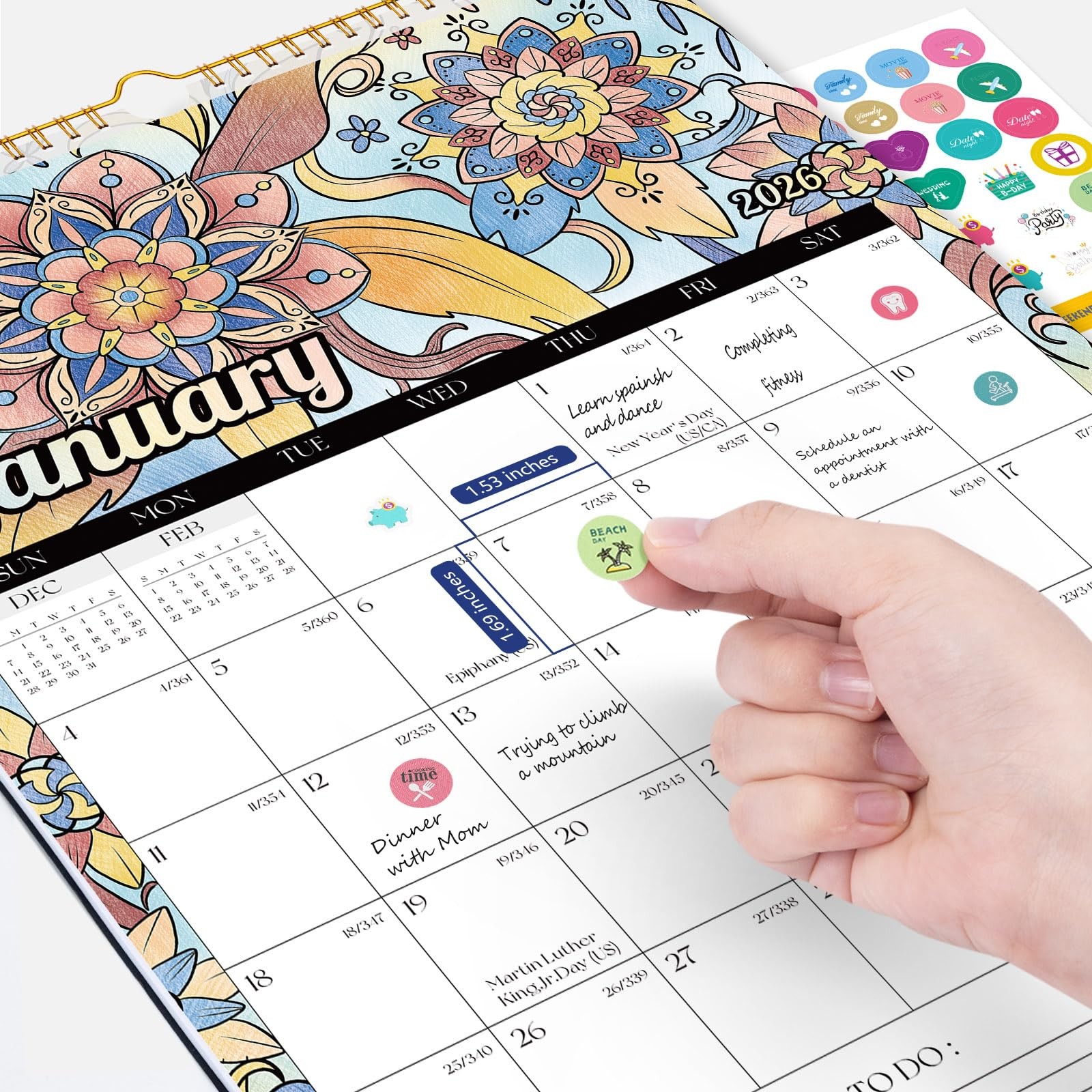 Ospelelf Wall Calendar 2026 – 2027 12” x 17”, Floral(Jan.2026 – Jun.2027)