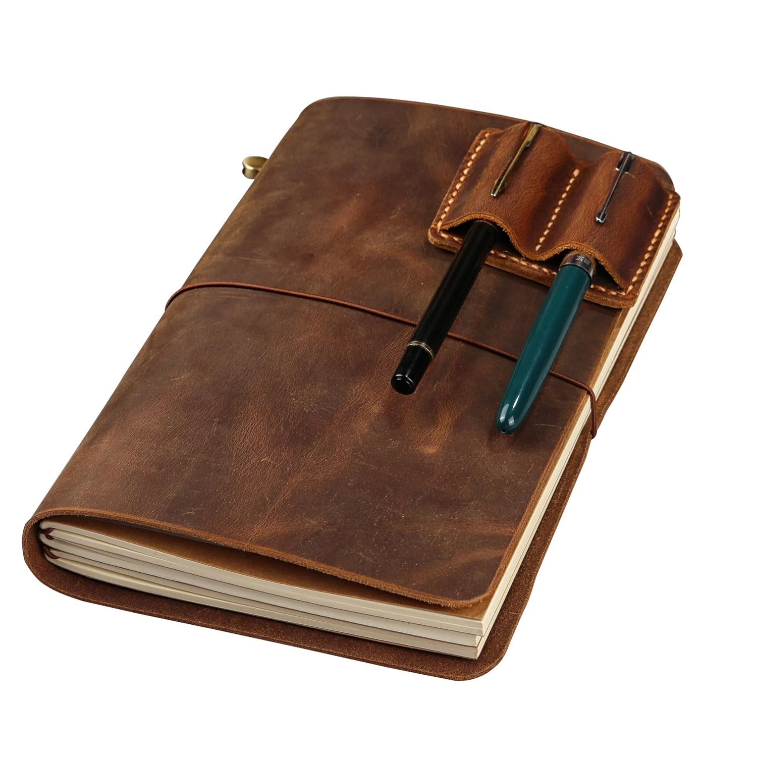 Leather A5 Travelers Notebook Cover with Inner Pockets and Card Slots and Pen Ho