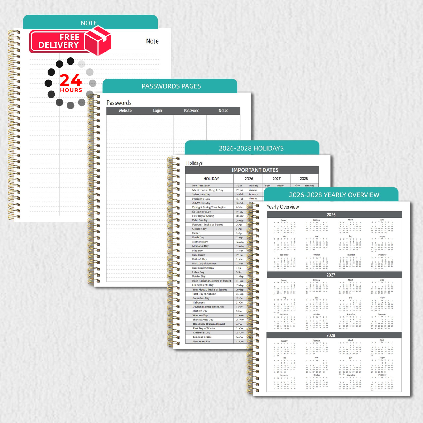 2026-2028 Monthly Planner 2 Year 9 X 11 inches, Black