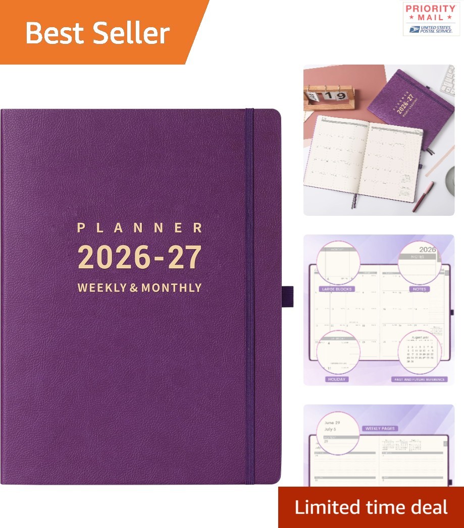 2026-2027 Academic Planner 135 Pages A4 Monthly Weekly Daily Purple Faux Leather