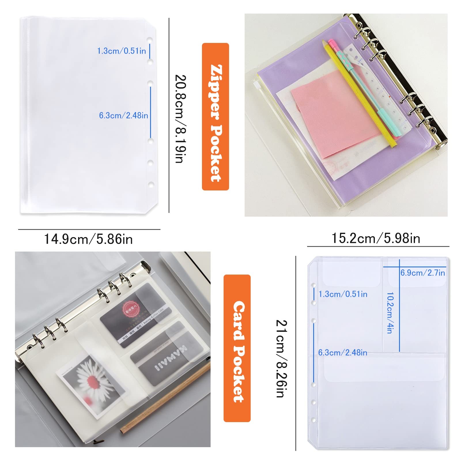 DY.2ten A5 6-Hole Binder Notebook Refills Set -(Gridded Paper A5, Clear