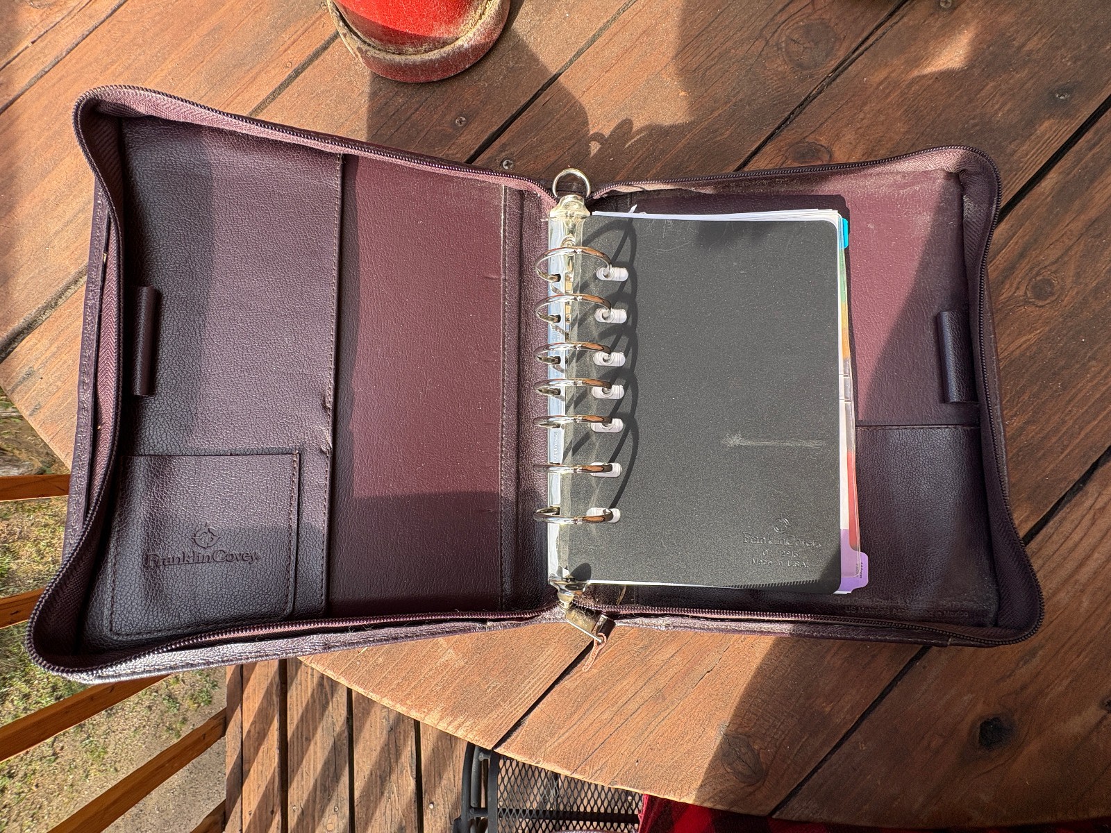 Franklin Covey Leather Planner 8″x10″ Leather Burgundy Zip 7 Ring Binder