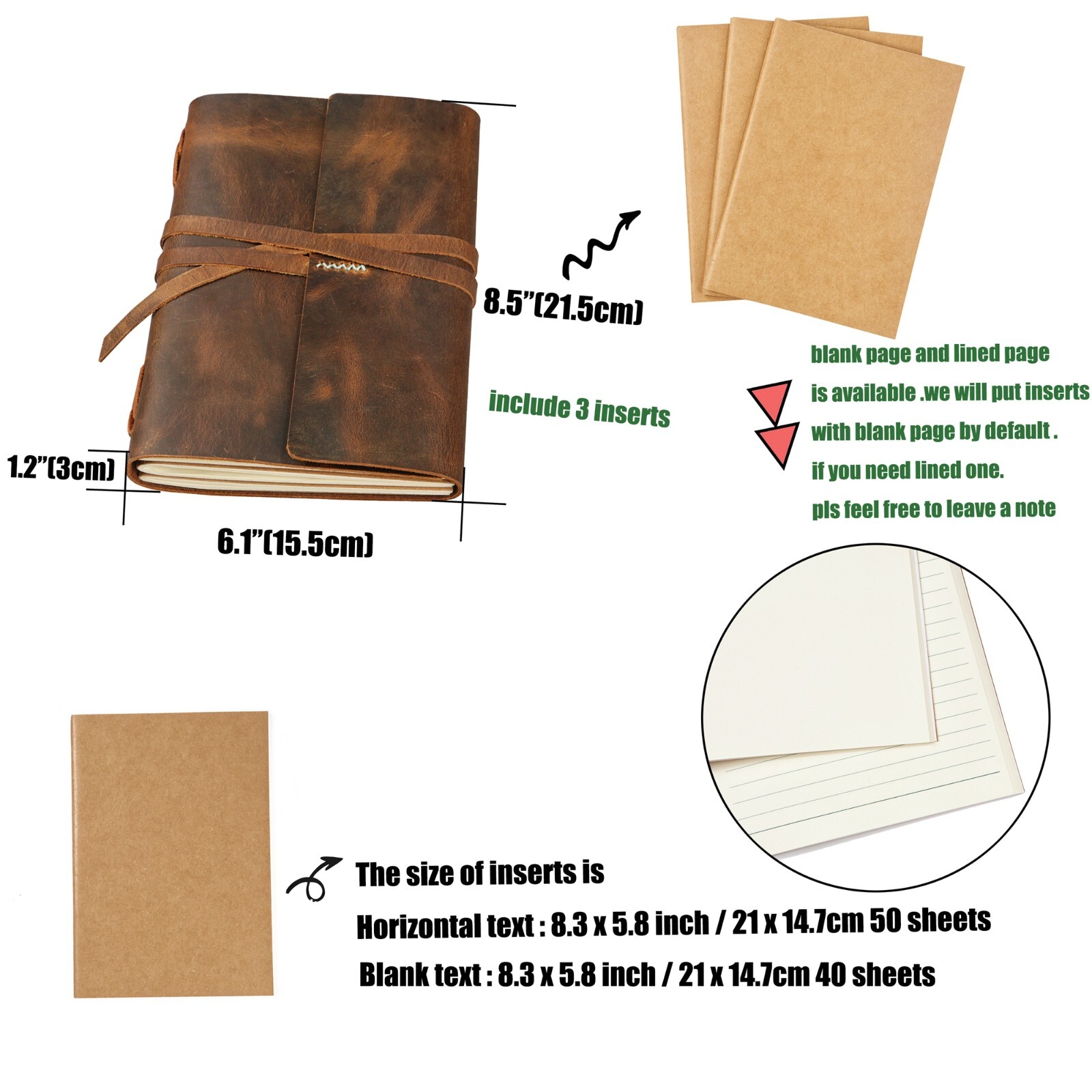 Personalized Leather Travel Journal Notebook For Writing A5 Size 300 pages