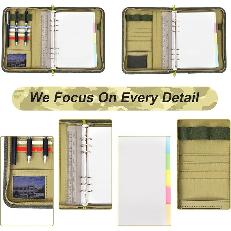 Military Tactical Binder Portfolio W/ 90 Sheets Zippered Organizer Professionals
