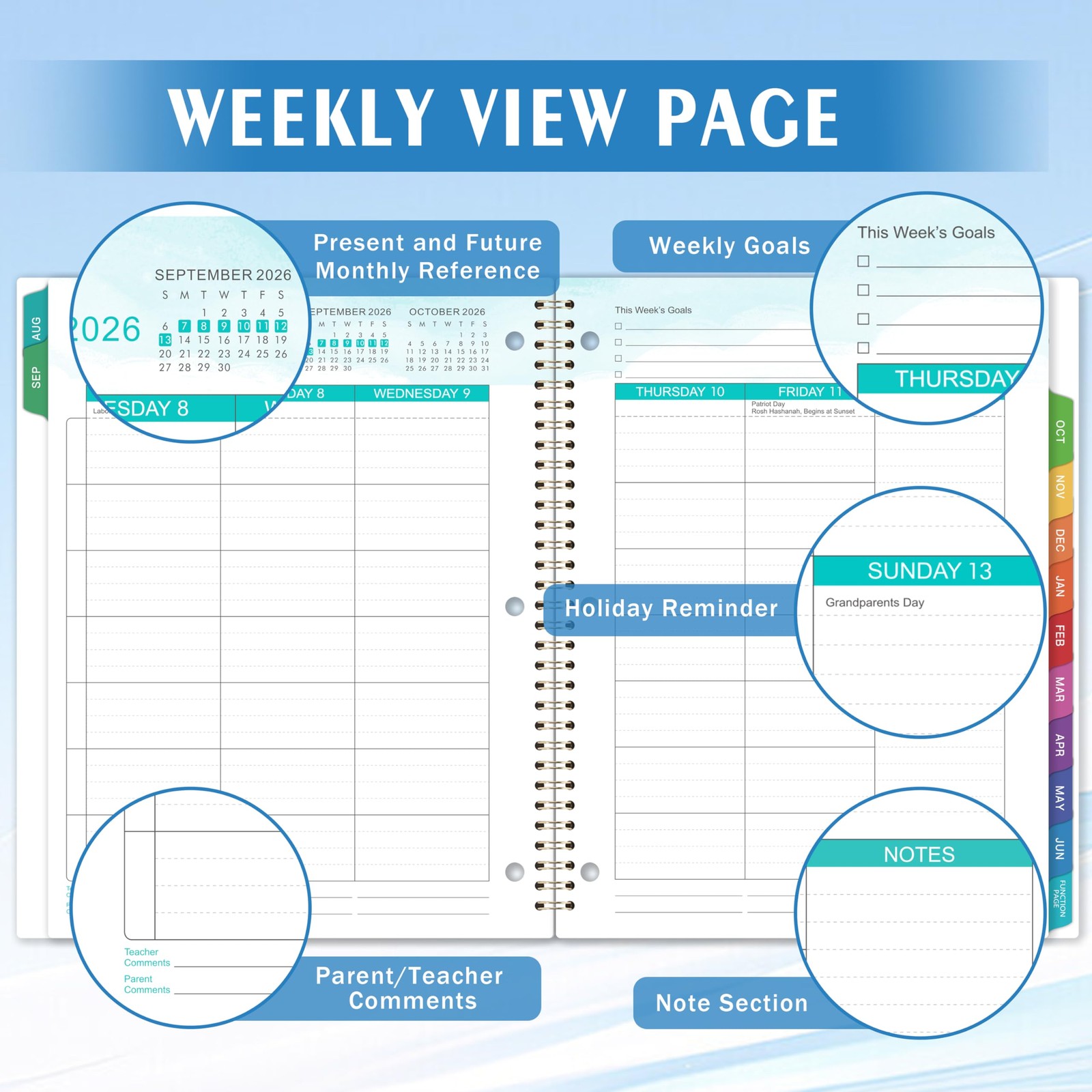Student Planner 2026-2027 – Monthly and Weekly School 9″ x 11″, blue