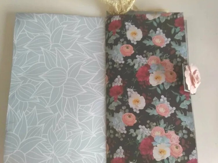 SALE! Handcrafted 10″ Journal Scrapbook Paper Writing Notebook Pink Green Roses
