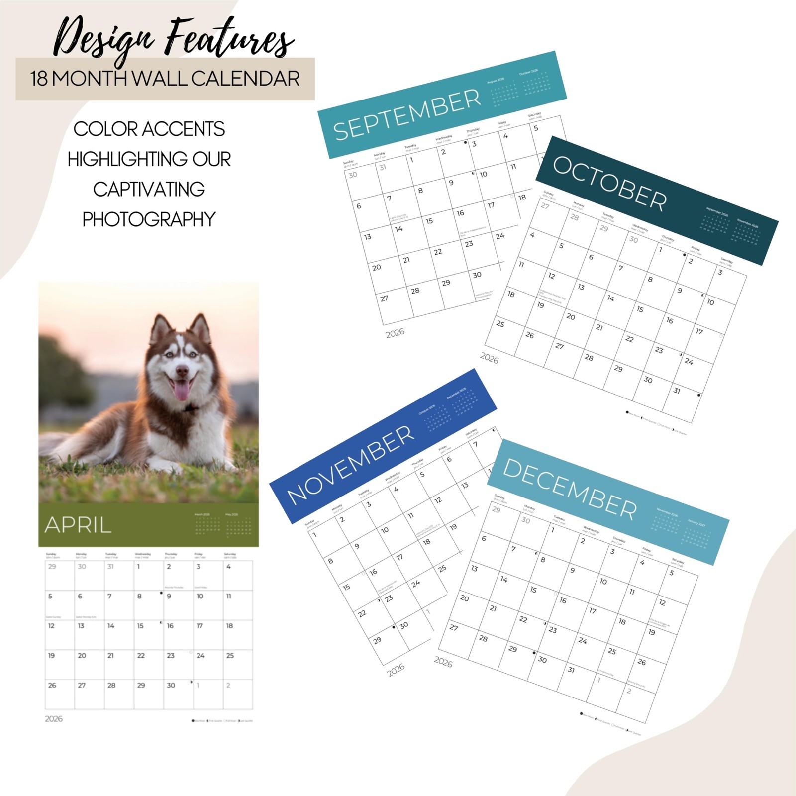 Dogs Wall Calendar 2026 | 12″ x 24″ Open | Giftable Pup 12 x 12,