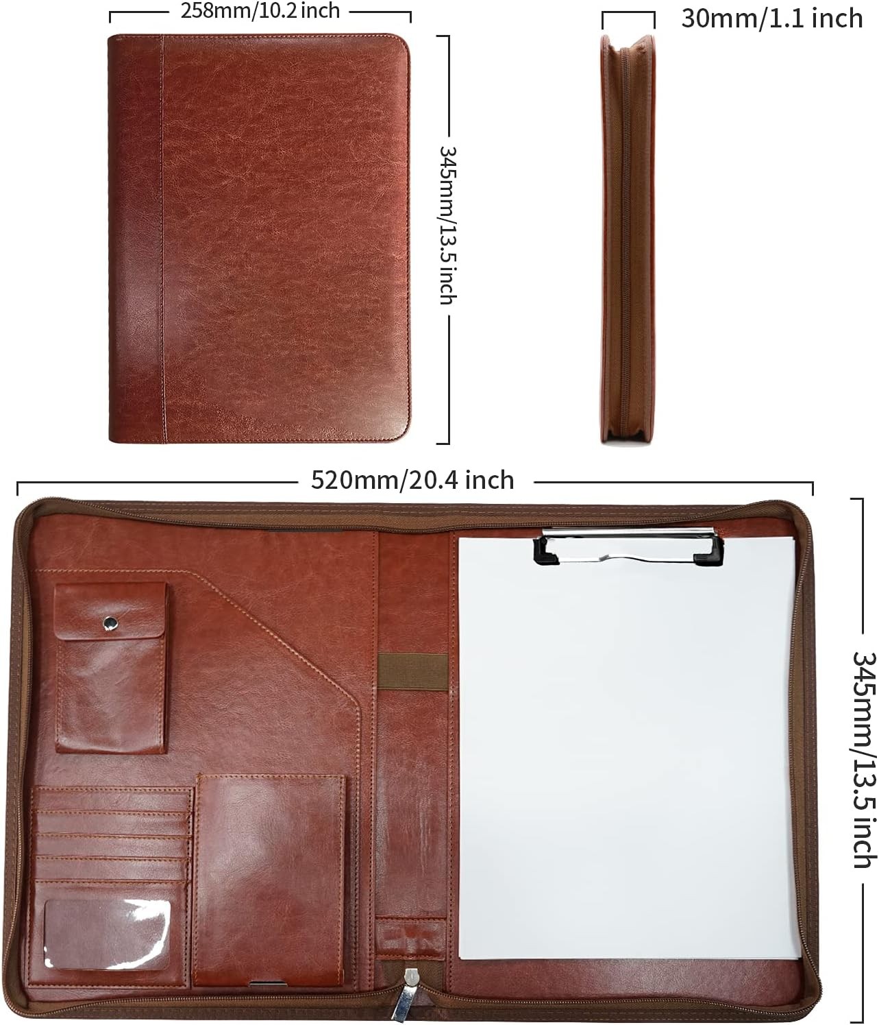 Zippered Padfolio Organizer, Leather Planner Binder, 10.2 Inch Portfolio Fold…