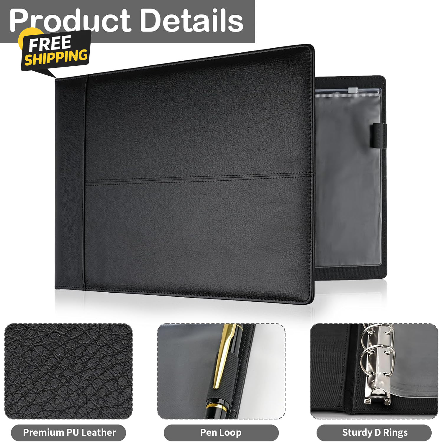 Professional 7 Ring Business Checkbook Binder Premium PU Leather Organizer for 3