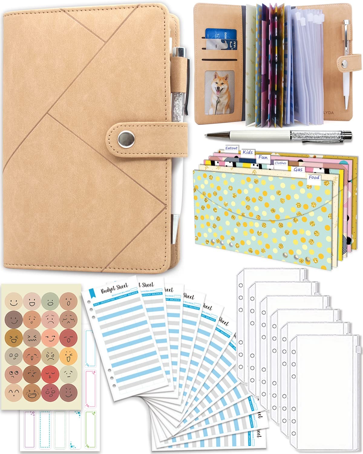 Cash Envelopes Budget Money Saving Binder with Zipper PVC Pockets, Budget She…