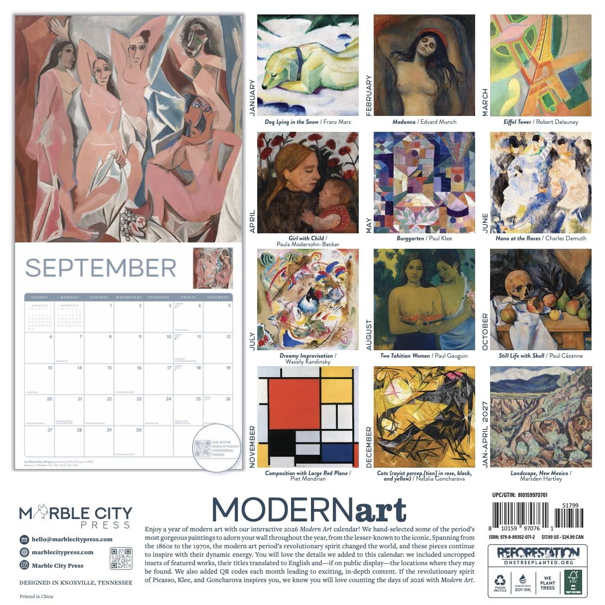 Modern Art Calendar 2026 | Classic Paintings, Picasso, 2026